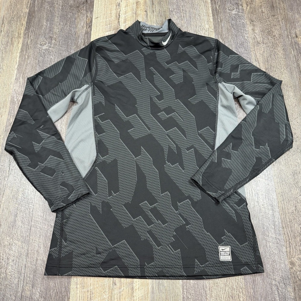Nike Pro Combat Hyperwarm Dri-FIT Fitted Shirt Mens Medium Black Gray Geo Camo